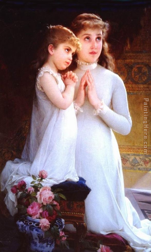 Two Girls Praying painting - Emile Munier Two Girls Praying art painting